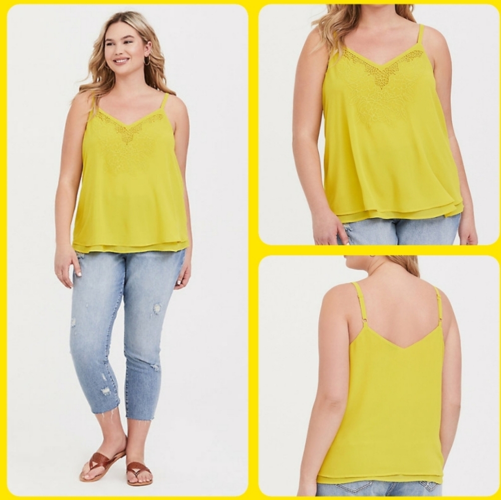 Torrid Chartreuse Chiffon Embroidered Tank